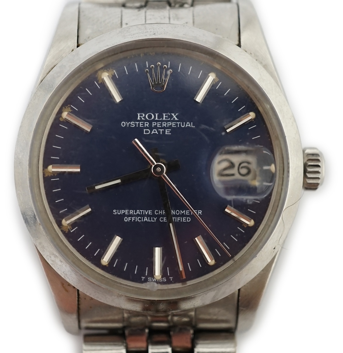 A gentleman's early 1980's stainless steel Rolex Oyster Perpetual Date wrist watch, on a stainless steel Rolex bracelet